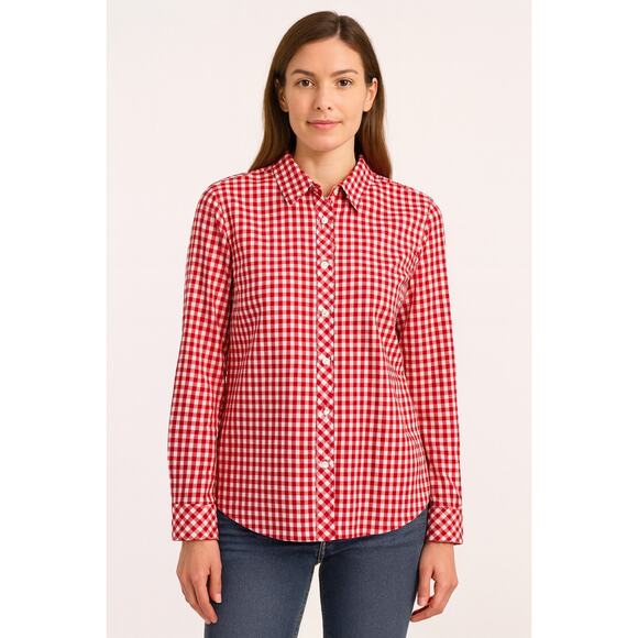 Talbots red gingham button-down shirt blouse holiday preppy size large - Picture 1 of 13